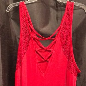 Red tank with crochet straps and cross back, 3x